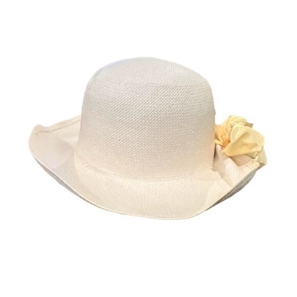 Banana Republic Wide Brim Garden Hat Yellow Bow Travel Preppy Coastal Boho EUC - Picture 6 of 11